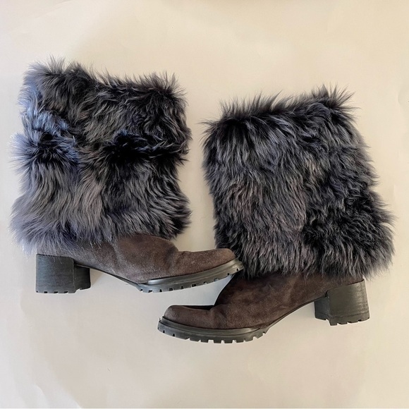 Stuart Weitzman Blizzard Boots Gralon Gray Mink Fur Suede Outdoor Winter Snow 6 - Picture 4 of 14